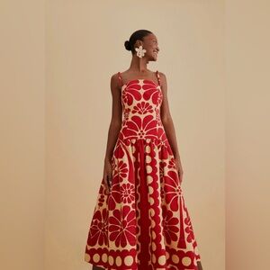 Farm Rio Red Palermo Sleeveless Midi Dress